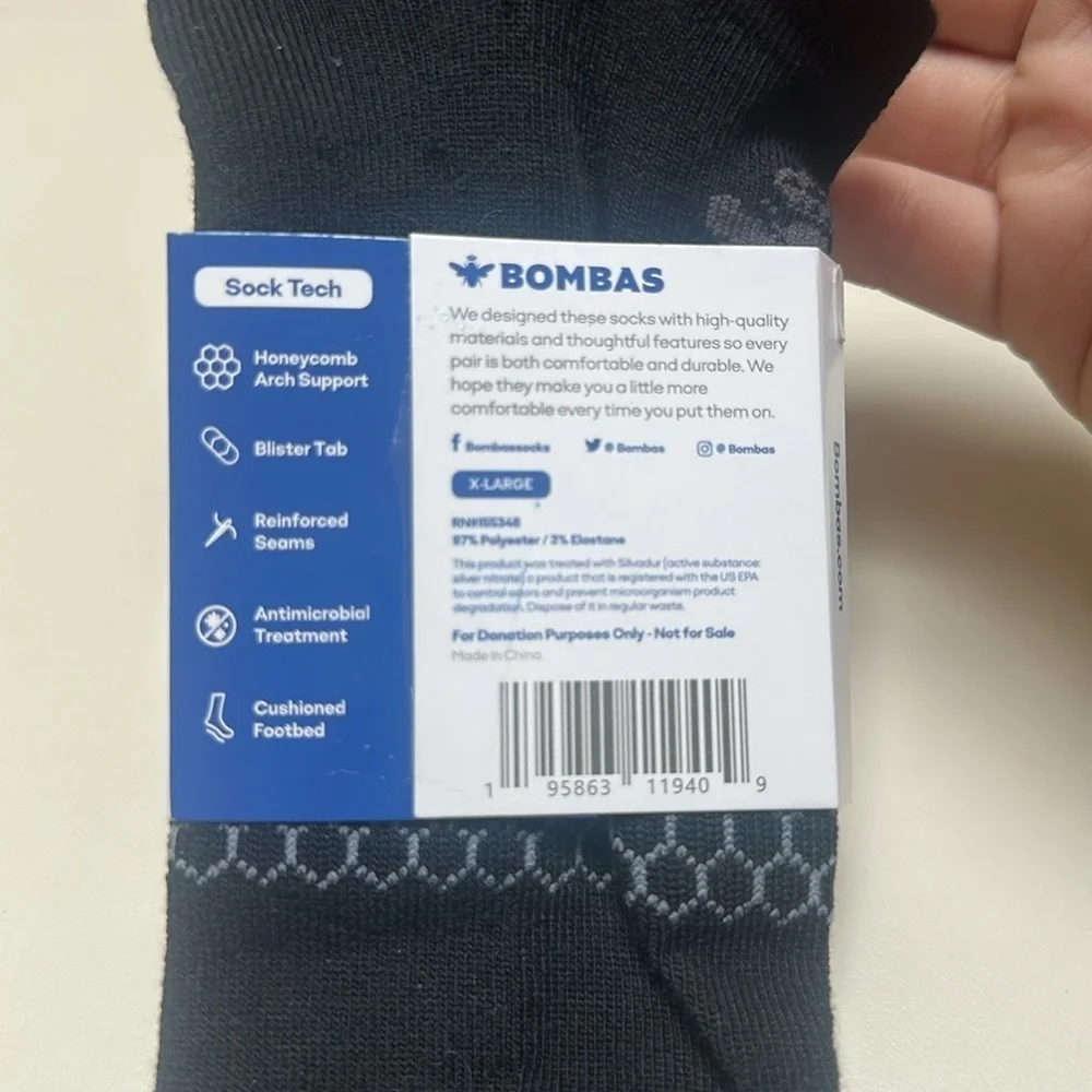 ❤️ 🆕 BOMBAS BLACK ANKLE SOCKS SIZE LARGE